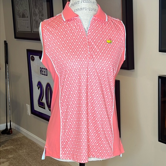 MASTERS Magnolia Lane Tec sleeveless Peach polo with Masters logo - Picture 1 of 6